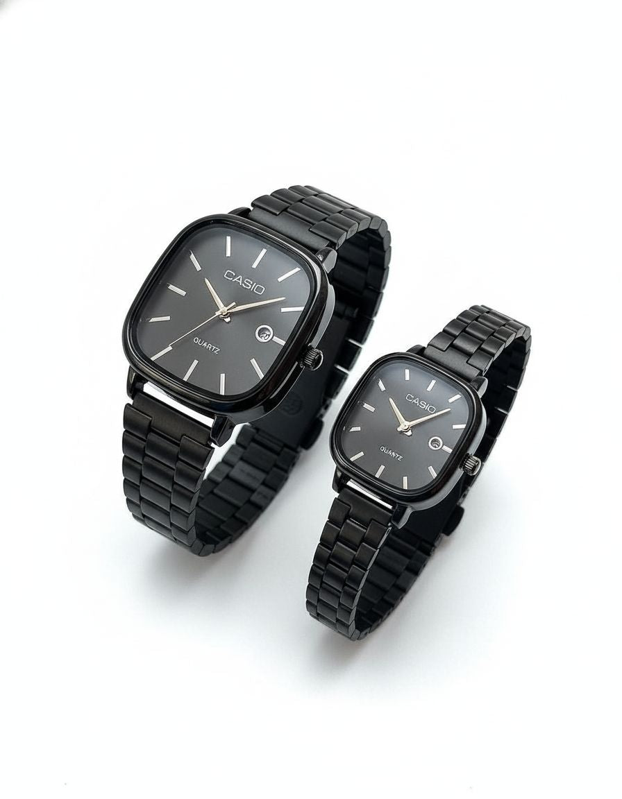 Montre Casio Couple Noire Élégante | Style Intemporel & Fiabilité