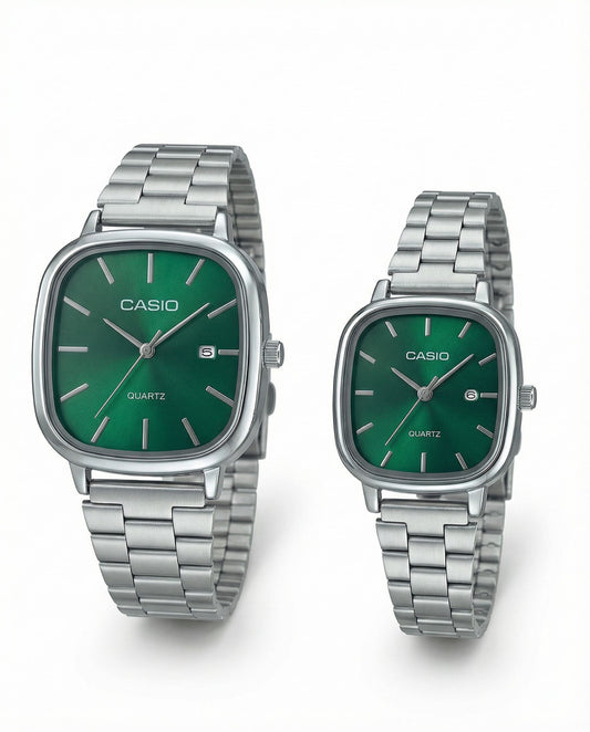 Montre casio couple Silver Vert