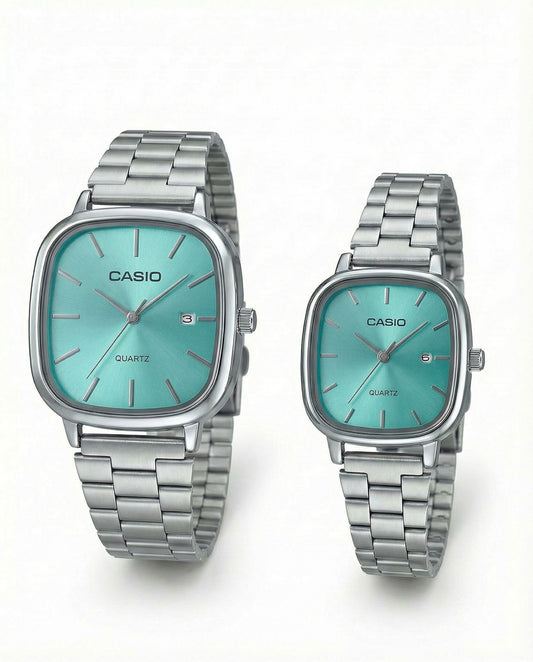 Montre casio couple silver Bleu ciel