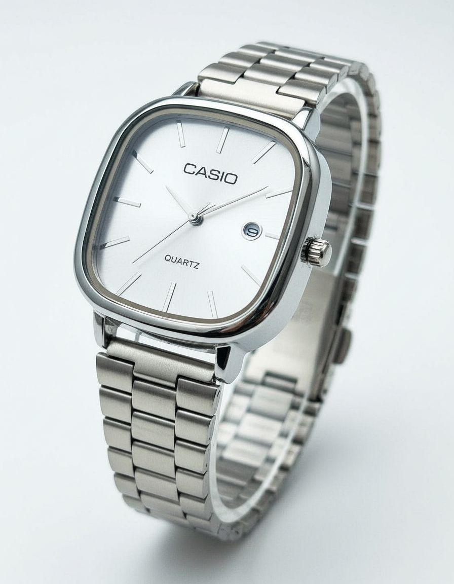 Montres Couple Argentées Casio | Duo Élégant Acier Inoxydable